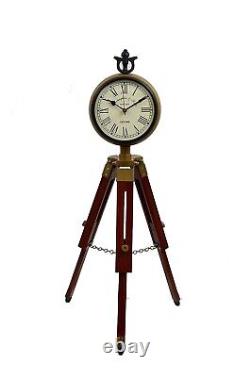 Antique Wooden Tripod Stand Table Clock Deck Clock Vintage Style Nautical Decor