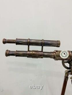 Antique Wooden Tripod Standing 39 Black & Brown Working Double Barrel Gift
