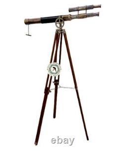 Antique Wooden Tripod Standing 39 Black & Brown Working Double Barrel Gift