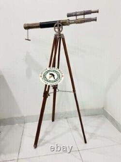 Antique Wooden Tripod Standing 39 Black & Brown Working Double Barrel Gift