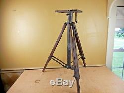 Antique Wooden and Brass Camera Tripod Adjustable Telescoping 3 Leg Vintage Wood