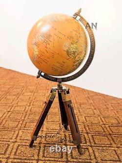 Antique World Globe Map With Wooden Tripod Stand Vintage Decorative Desk décor