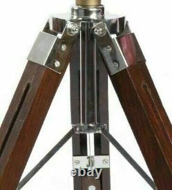 Antique finish vintage spot search light on wooden tripod table lamp home décor