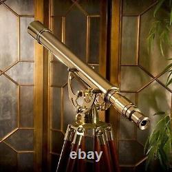 Antique nautical Floor Standing Brass 39 inch Telescope with Wooden Tripod Stand