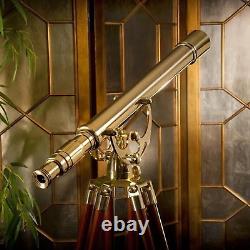 Antique nautical Floor Standing Brass 39 inch Telescope with Wooden Tripod Stand