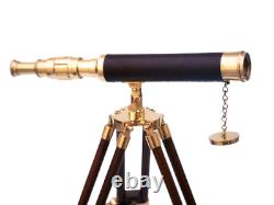 Antique nautical brass vintage 14 floor standing telescope with wooden Tripod