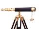 Antique Nautical Brass Vintage 14 Floor Standing Telescope With Wooden Tripod