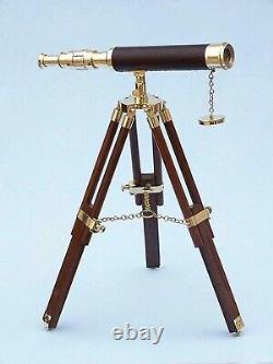 Antique nautical brass vintage 14 floor standing telescope with wooden Tripod