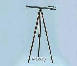 Antique nautical navy brass double barrel telescope 39 with wooden tripod stand