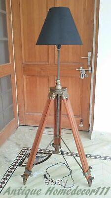 Antique shade lamp antique wooden floor heavy tripod stand vintage home replica