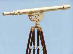 Antique vintage nautical brass 32 telescope spyglass with wooden tripod stand