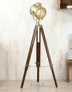 Antique vintage spotlight floor lamp with Tripod Wooden Stand from home decor
