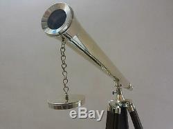BRASS TELESCOPE WITH WOODEN TRIPOD STAND MARITIME NAUTICAL Antique Vintage DECOR