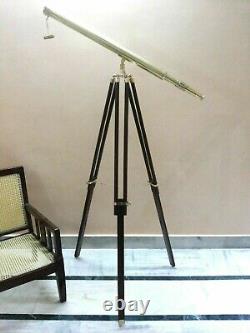 BRASS TELESCOPE WITH WOODEN TRIPOD STAND VINTAGE NAUTICAL DECORATIVE GIFT decor