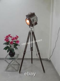 Beautiful Vintage Industrial Nautical Wooden Spotlight With Tripod Stand