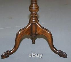Bevan Funell Claw & Ball Vintage Mahogany Tripod Lamp Side Table Ornate Carved