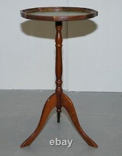 Bevan Funell England Green Leather Vintage Mahogany Tripod Lamp Side End Table