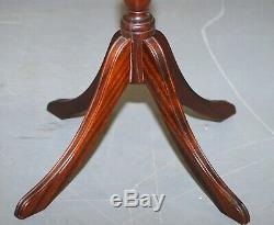 Bevan Funell Green Leather Vintage Mahogany Tripod Lamp Side End Wine Table