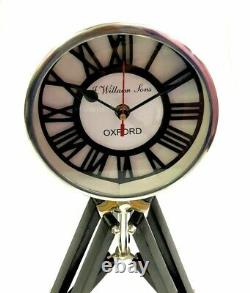 Black Wooden Tripod Desk Clock Vintage Nautical Maritime Clock Decorative