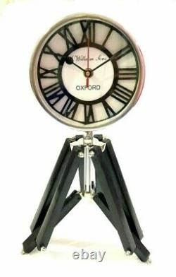Black Wooden Tripod Desk Clock Vintage Nautical Maritime Clock Decorative