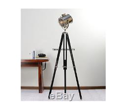 Black Wooden Vintage Hollywood Nautical Lamp Search Spot Light Tripod Spotlight