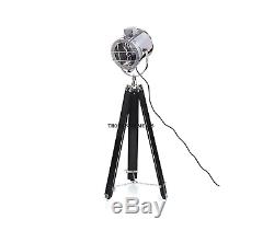 Black Wooden Vintage Hollywood Nautical Lamp Search Spot Light Tripod Spotlight