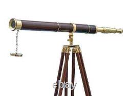 Brass 39 Inch Telescope With Wooden Tripod Stand Antique Nautical Floor Standing