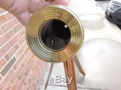 Brass Adjustable Telescope Brass & Wood Tripod Base Vintage (NJL013226)