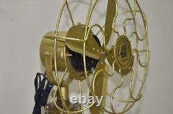 Brass Antique Electric Floor Fan With Wooden Tripod Stand Vintage Westinghouse