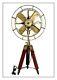 Brass Antique Electric Pedestal Fan With Wooden Tripod Stand Vintage Gift