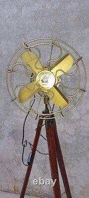 Brass Antique Floor Standing Electric Fan Royal London Fan With Wood Tripod