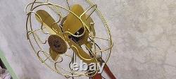 Brass Antique Floor Standing Electric Fan Royal London Fan With Wood Tripod