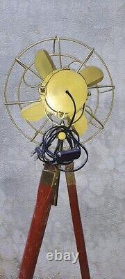 Brass Antique Floor Standing Electric Fan Royal London Fan With Wood Tripod