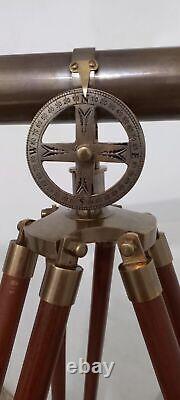Brass Antique Nautical Marine Maritime Telescope With Wooden Tripod 39 Inches