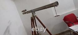 Brass Antique Nautical Marine Maritime Telescope With Wooden Tripod 39 Inches