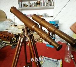 Brass Antique Telescope 18 With Wooden Tripod Stand Nautical Floor Standing