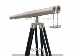 Brass Binocular With Wooden Tripod Stand Birds Watching Spyglass Nautical Gift