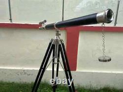 Brass Double Barrel Telescope with Wooden Tripod Home & Office Decor Vintage