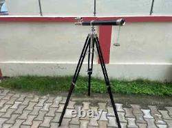 Brass Double Barrel Telescope with Wooden Tripod Home & Office Decor Vintage