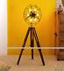 Brass Floor Vintage 6 Holder Fan Lamp Fan Light With Solid Wooden Tripod Stand