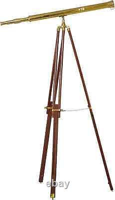 Brass Gold Vintage Telescope Wooden Stand one meter Marine Royal with Tripod