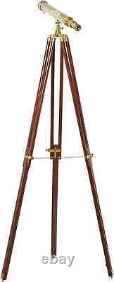 Brass Gold Vintage Telescope Wooden Stand one meter Marine Royal with Tripod