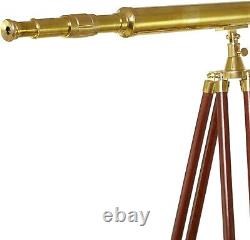 Brass Gold Vintage Telescope Wooden Stand one meter Marine Royal with Tripod