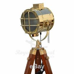 Brass Heavy Duty Premium Wooden LED Tripod Floor Lamp Vintage Antique Style