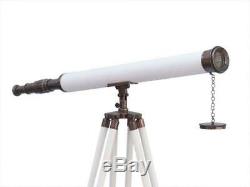 Brass Marine Telescope Tripod Wooden Stand Gift Vintage Solid Nautical Decor