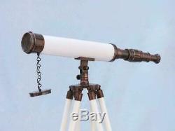 Brass Marine Telescope Tripod Wooden Stand Gift Vintage Solid Nautical Decor