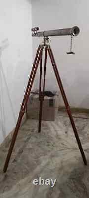 Brass Nautical Marine Telescope With Wooden Tripod Stand Telescope 39'