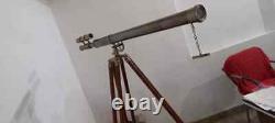 Brass Nautical Marine Telescope With Wooden Tripod Stand Telescope 39'