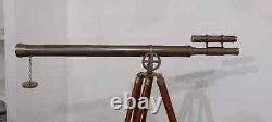 Brass Nautical Marine Telescope With Wooden Tripod Stand Telescope 39'