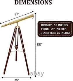 Brass Nautical Single Barrel Telescope Wooden Tripod Ideal Home Décor